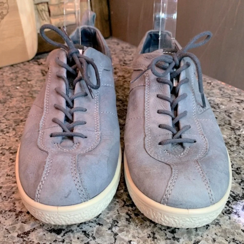 Ecco Soft 1 Retro Blue Leather Sneakers Size 8